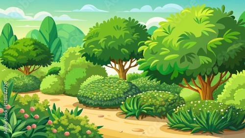 Lush Green Bushes Vector Illustration for Designs