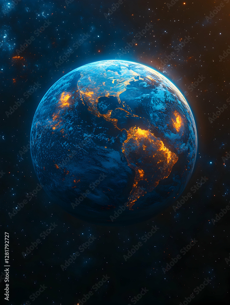 Naklejka premium Night Earth, city lights, space, cosmos, environmental