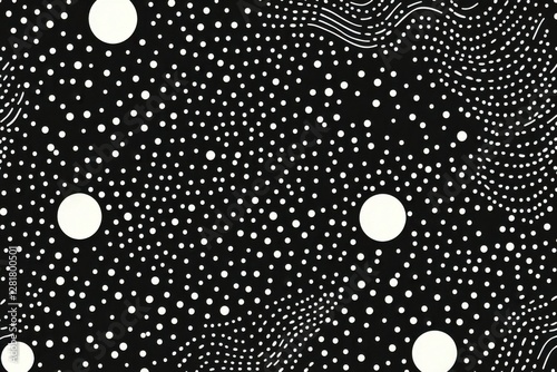Minimalistic black and white pattern with small dots, clothing print design