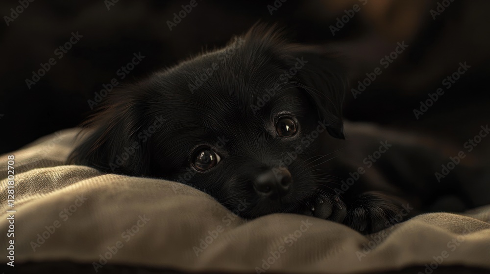 Adorable Black Puppy Resting on a Pillow Adorable Black Puppy Resting on a Pillow