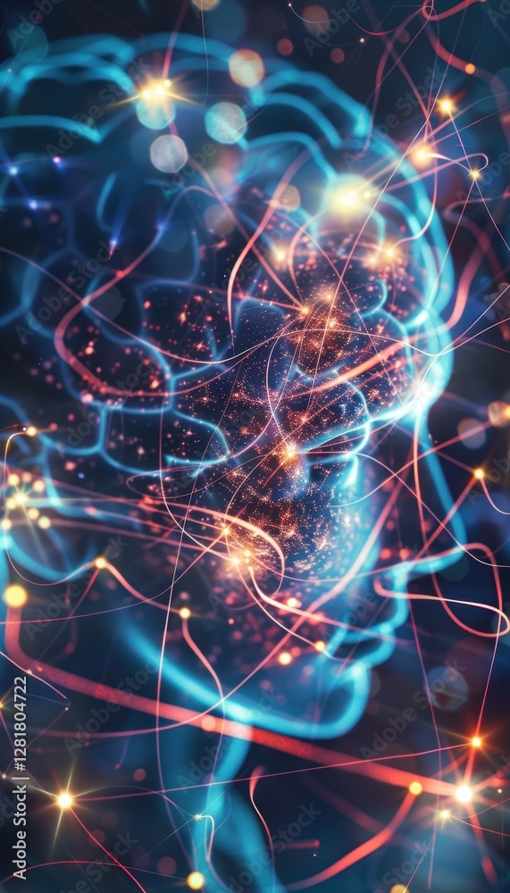 Interconnected Neural Pathways with Glowing Brain and Abstract Light Trails for Creative Design Interconnected Neural Pathways with Glowing Brain and Abstract Light Trails for Creative Design