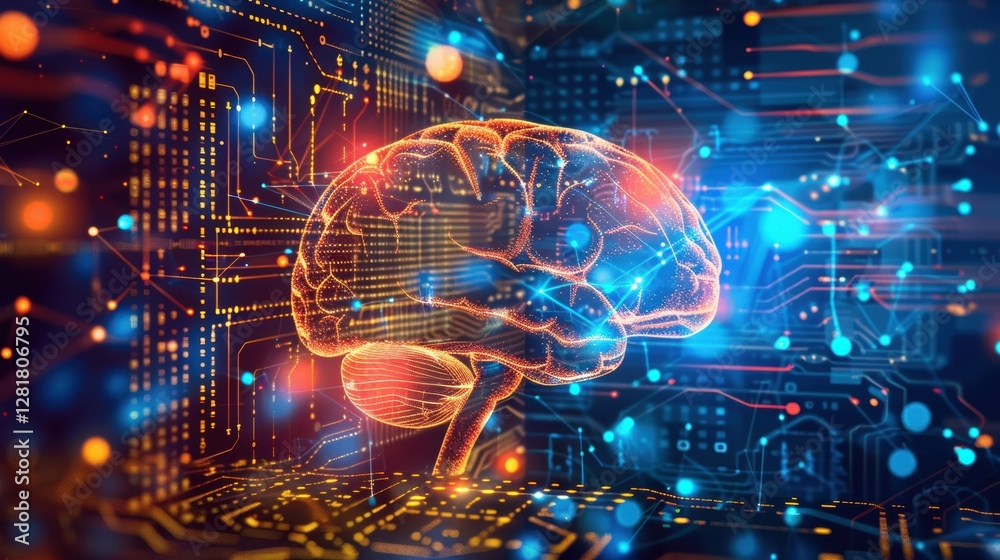 Obraz premium AI Chip Processing Brainwave Data: Neural Network Visuals for Tech Design Concepts