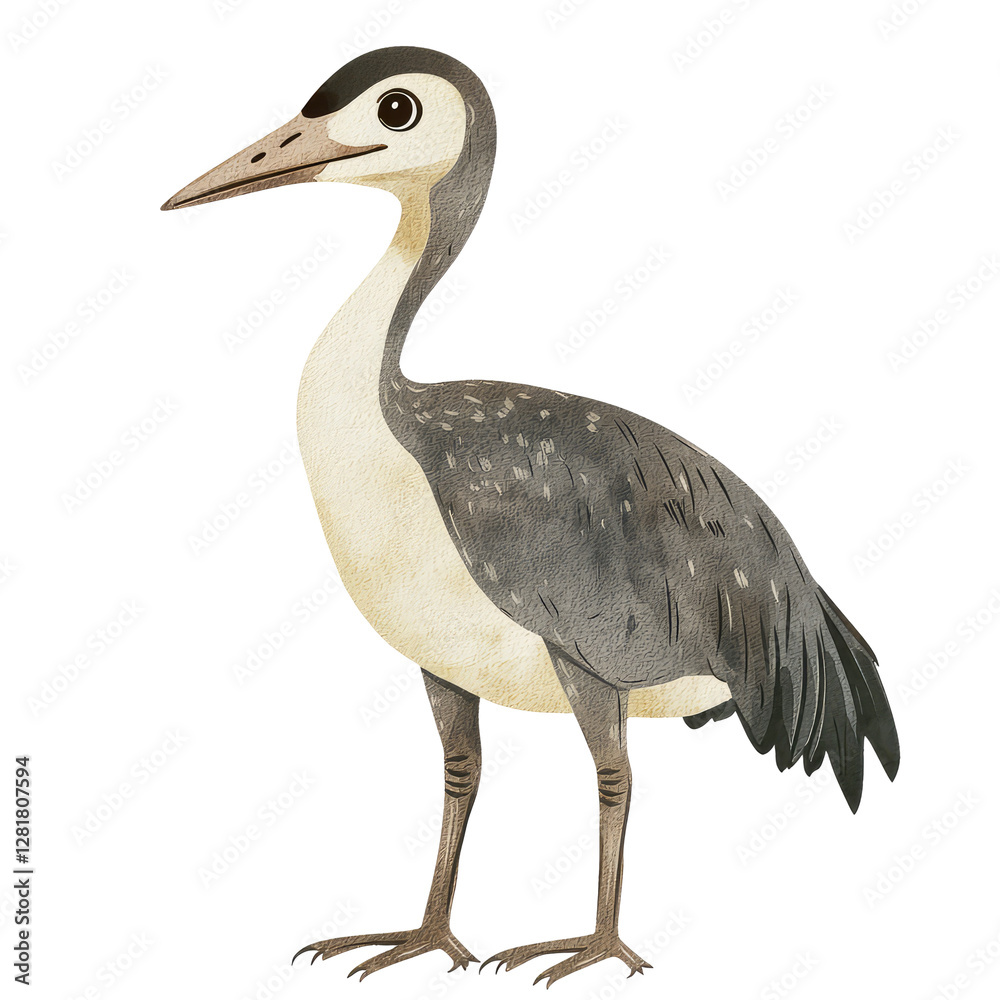 Fototapeta premium Detailed Illustration of a Crane Standing Gracefully in a Sty with Artistic Texture and Soft Color Palette