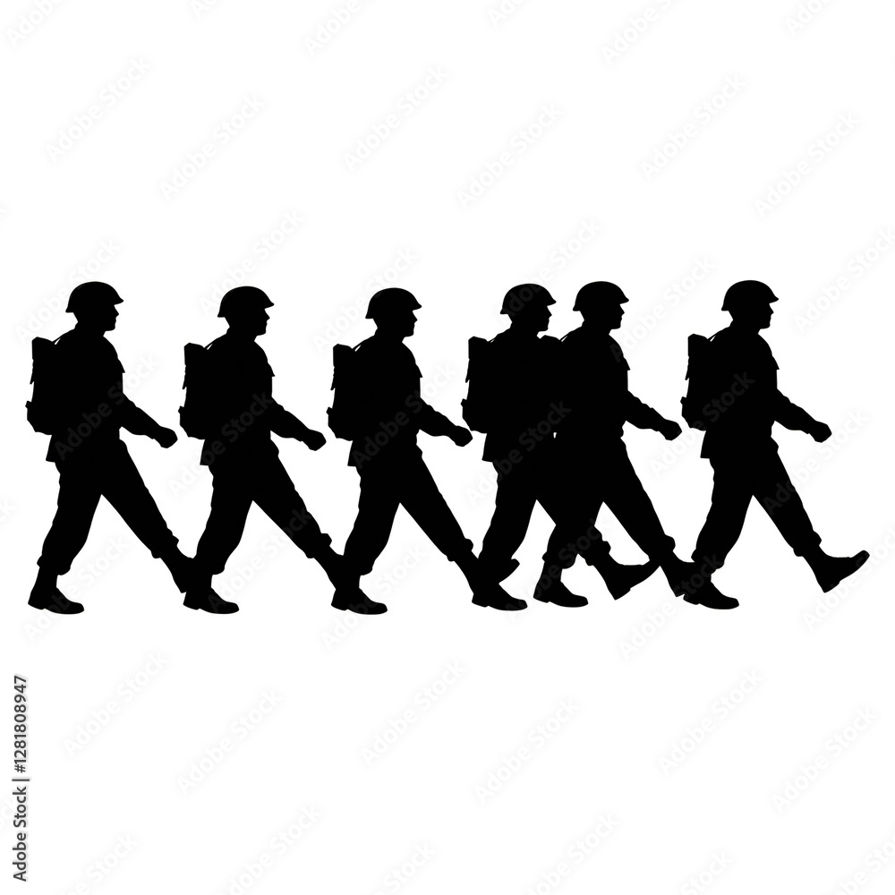Obraz premium Soldiers March in Unison Silhouettes