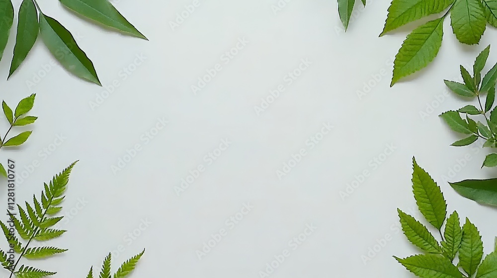 Naklejka premium Fresh Green Leaves Border on Light Background for Nature Themes