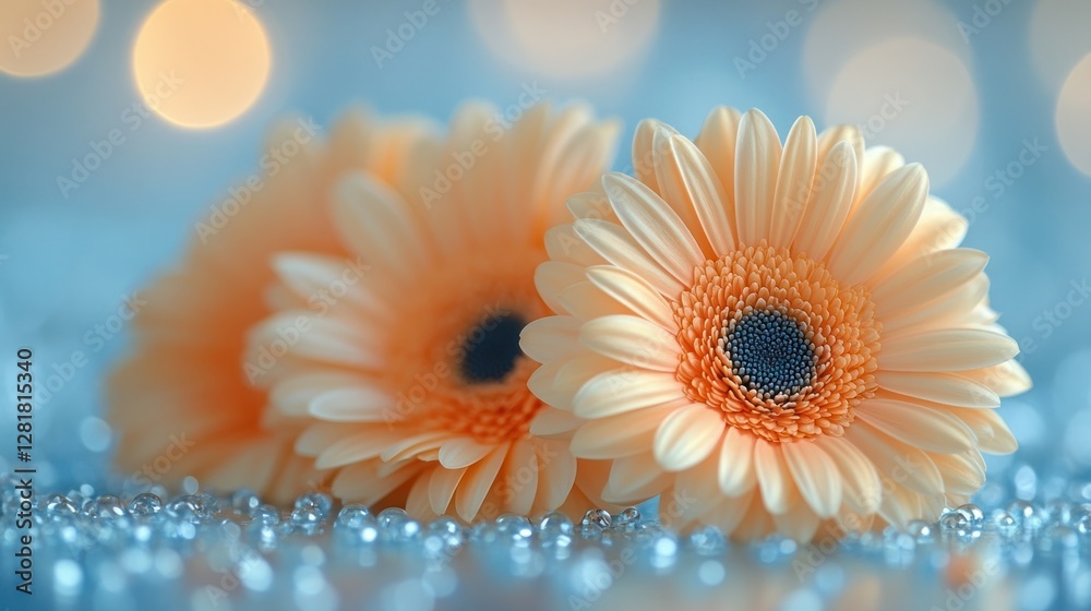 Peach gerbera daisies bokeh background greeting card Peach gerbera daisies bokeh background greeting card