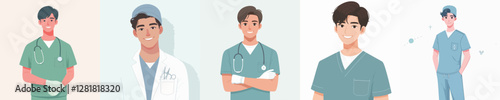 set of vector surgeon characters