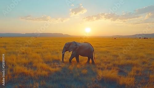 Elephant sunset savanna wildlife Africa photo