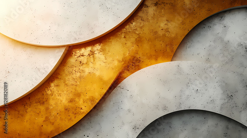 Luxury Abstract Geometric Pattern with Transparent Gold Layers and White Overlap for Branding or Packaging Background Design