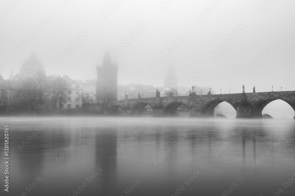 Naklejka premium Charles bridge in Prague in fog