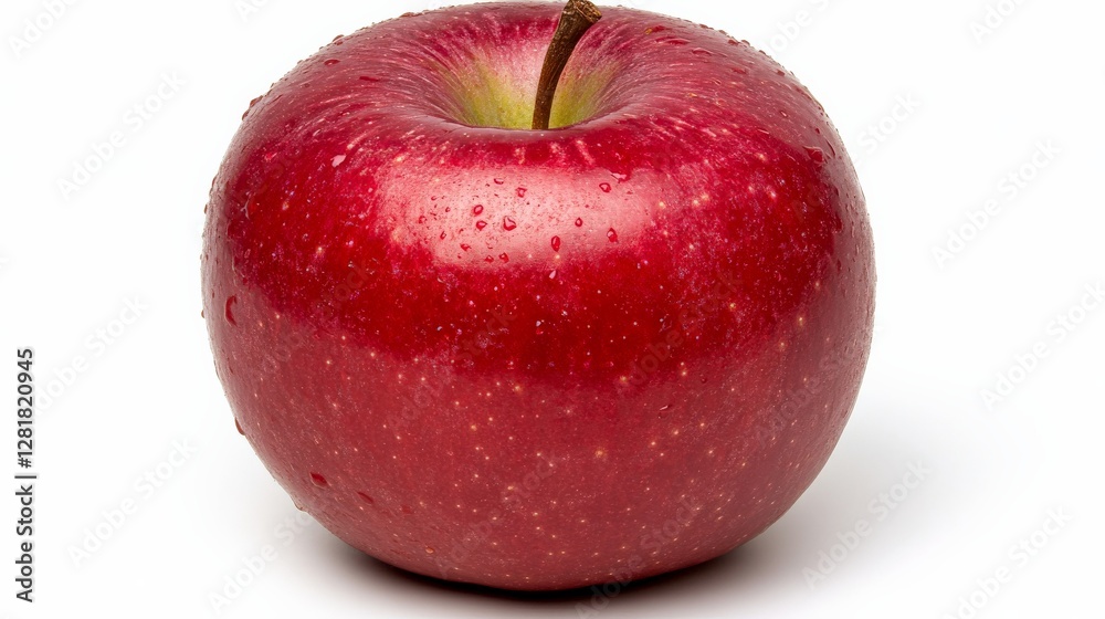 Fresh and Juicy Red Apple with Water Droplets on White Background Fresh and Juicy Red Apple with Water Droplets on White Background