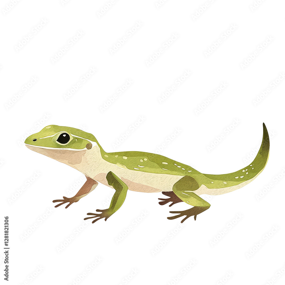 Fototapeta premium Detailed Illustration of a Green Anole Lizard in a Natural Pose, Perfect for Nature Enthusiasts and Educators