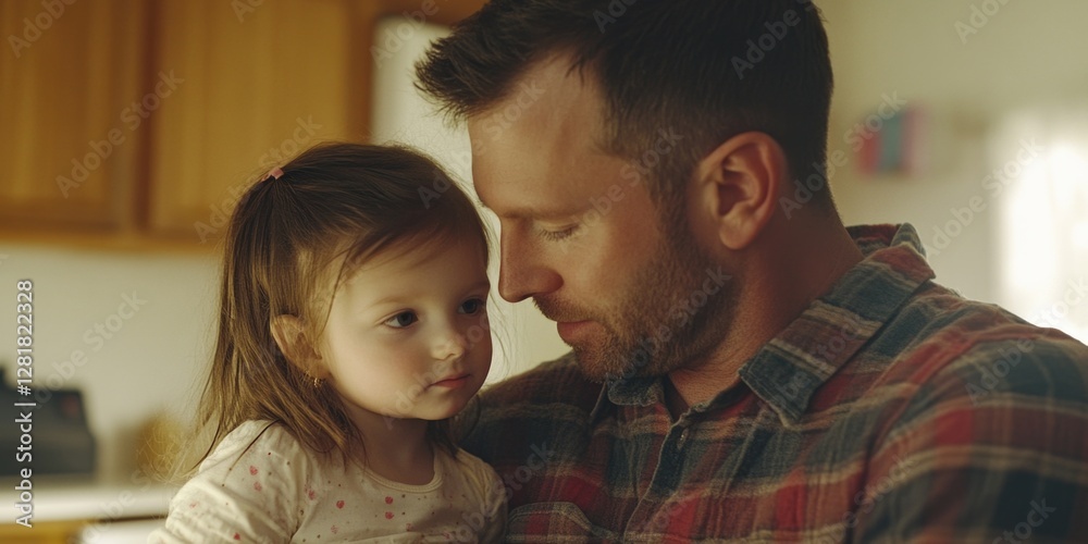 Emotional heartwarming moment between a father and his young daughter, showcasing their loving bond at home. Emotional heartwarming moment between a father and his young daughter, showcasing their loving bond at home.