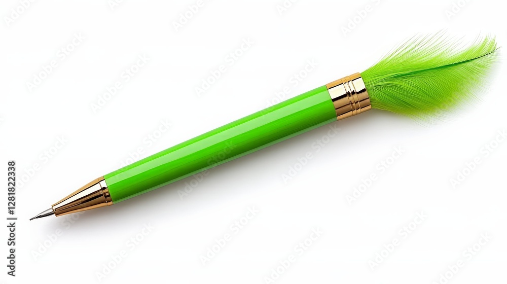 Vibrant Green Pen with Feather for Creative Writing and Arts Vibrant Green Pen with Feather for Creative Writing and Arts