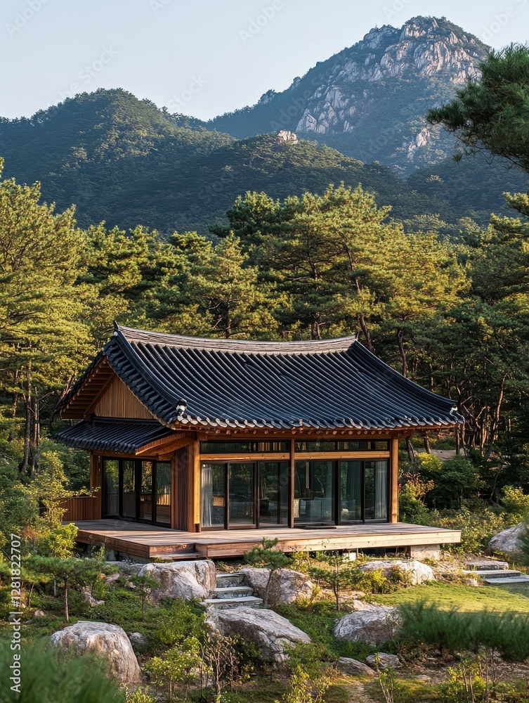 A traditional architectural style structure in a natural environment A traditional architectural style structure in a natural environment