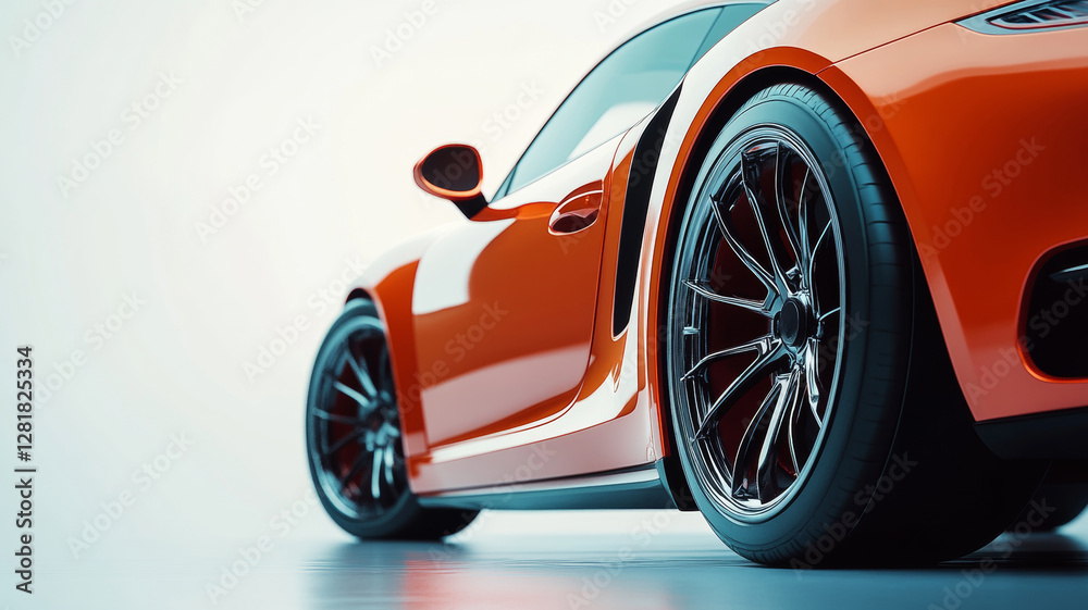Back view of a modern orange generic sport car on a white background Back view of a modern orange generic sport car on a white background