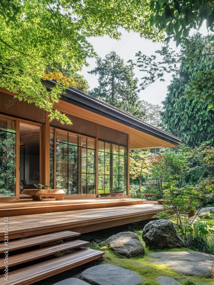 A modernist view of a tranquil retreat in nature A modernist view of a tranquil retreat in nature