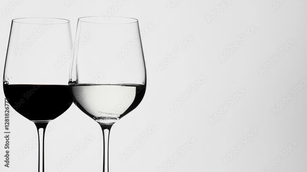 Fototapeta premium Clean, elegant goblets of different wines on a table.