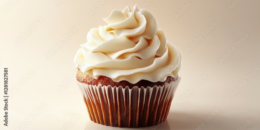 Delicious cupcake with rich frosting presented on a neutral background Delicious cupcake with rich frosting presented on a neutral background