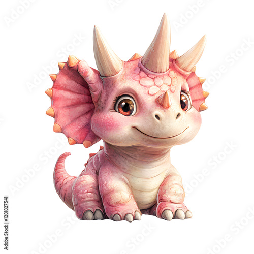 Fototapeta Naklejka Na Ścianę i Meble -  Cute watercolor pink triceratops on a transparent background, perfect for children’s illustrations, nursery decor, birthday designs, and whimsical dinosaur projects