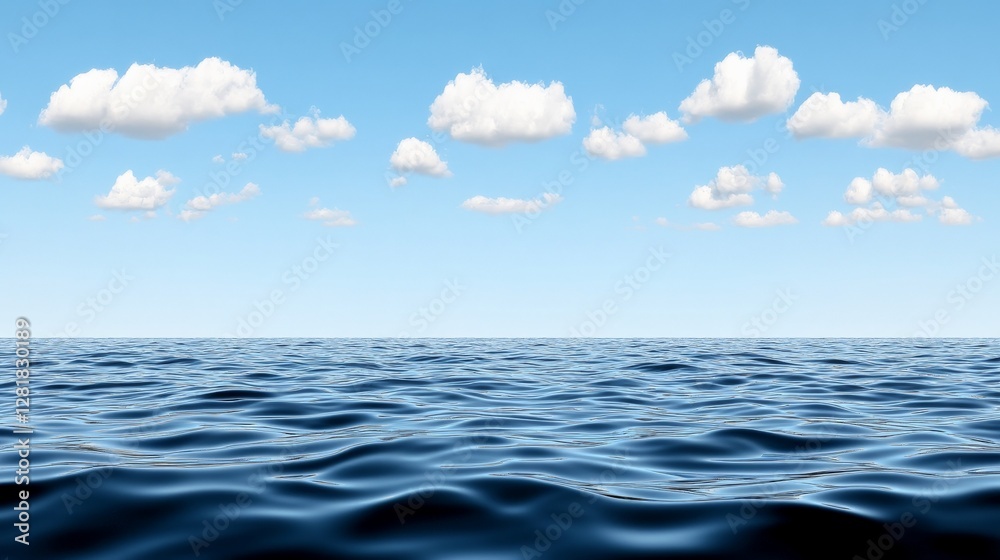 Fototapeta premium Tranquil Ocean Waves Under Blue Sky with Fluffy White Clouds