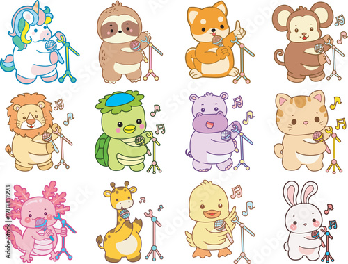Set Vector Stock Illustrations Isolated of Baby Animals.
Cute animals with various activities.
Funny sticker of animal kids.