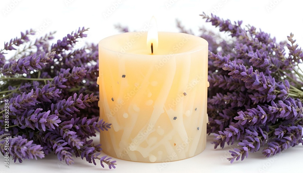 Decorative Lavender Pillar Candle with Isolated on Transparent Background Decorative Lavender Pillar Candle with Isolated on Transparent Background