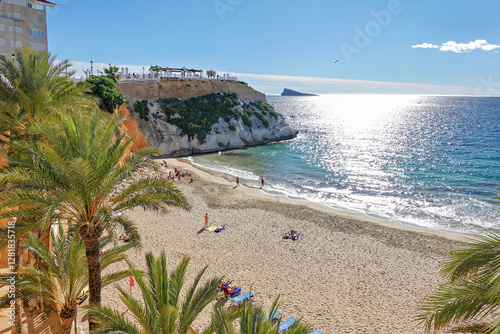 View of Playa Mal Pas beach in Benidorm resort, Spain photo