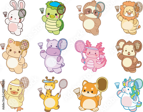 Set Vector Stock Illustrations Isolated of Baby Animals.
Cute animals with various activities.
Funny sticker of animal kids.