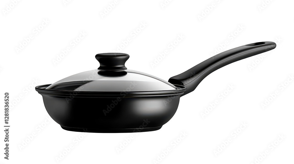 Classic black and white enamel pan with lid, vintage kitchen cookware for home chefs