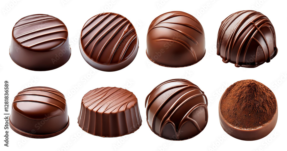 Assorted Gourmet Chocolate Truffles on White Background, isolated on transparent background Assorted Gourmet Chocolate Truffles on White Background, isolated on transparent background
