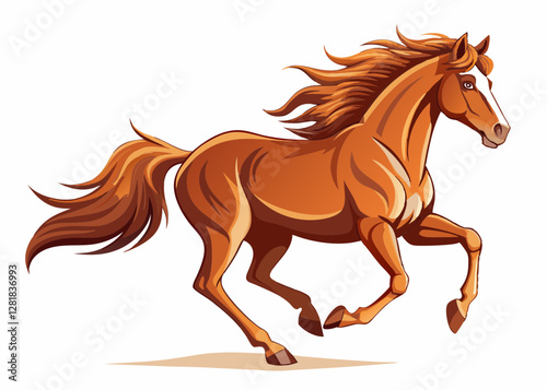 Majestic Galloping Horse - Dynamic Chestnut Stallion Illustration.