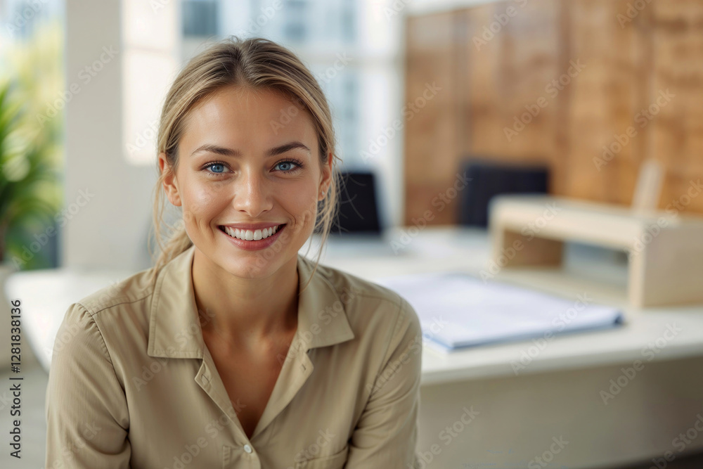 Portrait of happy beautiful America woman architect in design office, looking at camera Portrait of happy beautiful America woman architect in design office, looking at camera