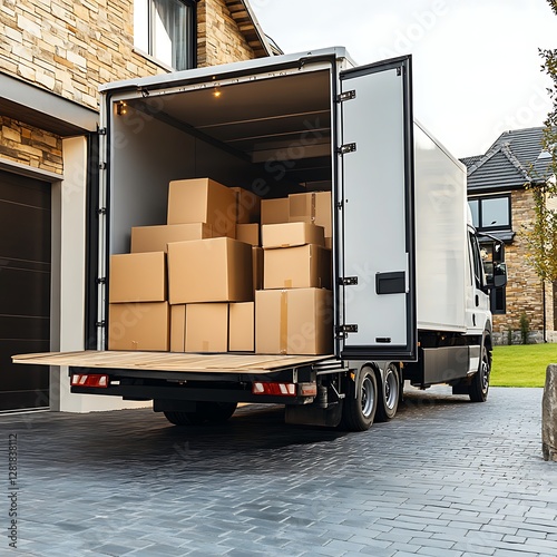 Moving truck boxes house delivery