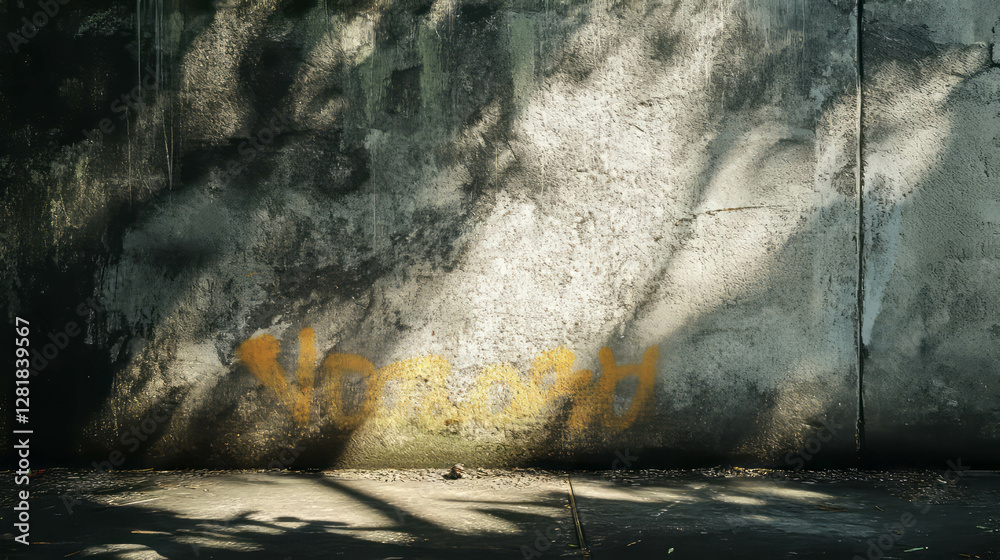 Urban concrete texture with glowing graffiti in sunlit shadows for creative design Urban concrete texture with glowing graffiti in sunlit shadows for creative design