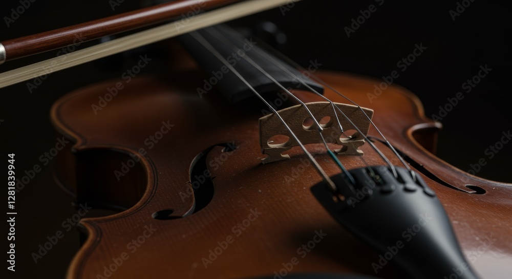 Fototapeta premium Dramatic close-up of violin strings and bow creating a musical moment