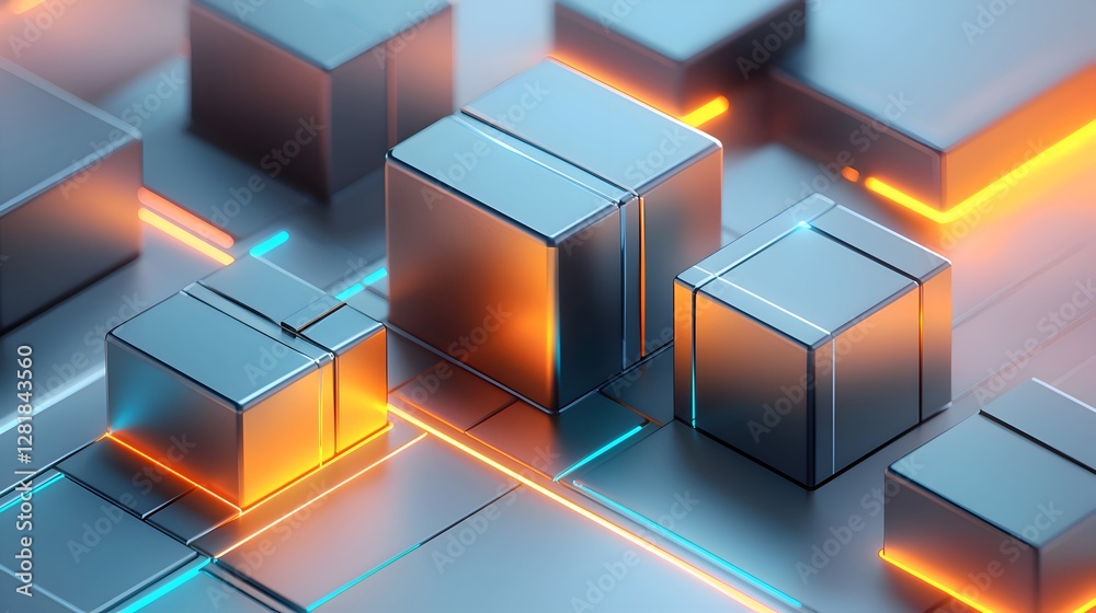 Obraz premium Futuristic 3D Geometric Blocks – Abstract Tech Background.
