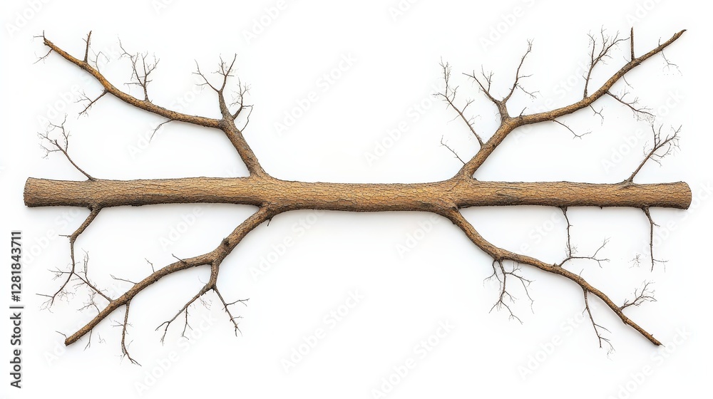 Unique Wooden Branch with Distinctive Texture and Leafless Twigs Unique Wooden Branch with Distinctive Texture and Leafless Twigs