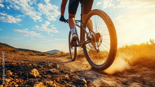 Wallpaper Mural cycling mountain biking bikepacking A cyclist rides on a dirt trail during sunset, creating a dynamic outdoor scene. Torontodigital.ca