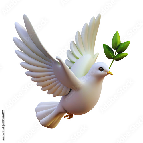 A 3D Render of a White Dove Carrying an Olive Branch Symbol of Peace and Tranquility