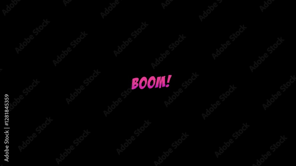 Boom! comic text animation on transparent background. Boom! pop art in comic style. cartoon bubble explosion. Boom text with Star burst motion graphics animation. boom Comic Bubble speech.
