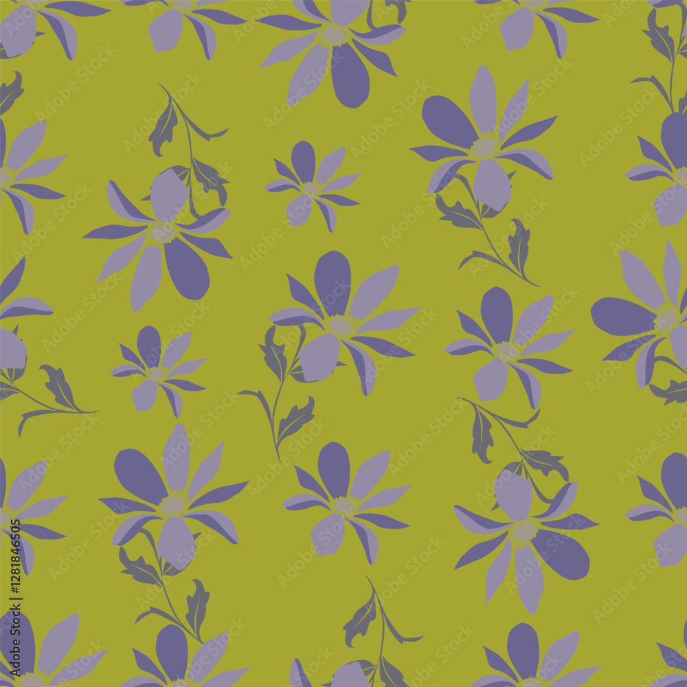 Obraz premium Colorful hibiscus flower with tropical leaf seamless pattern design for summer holidays background