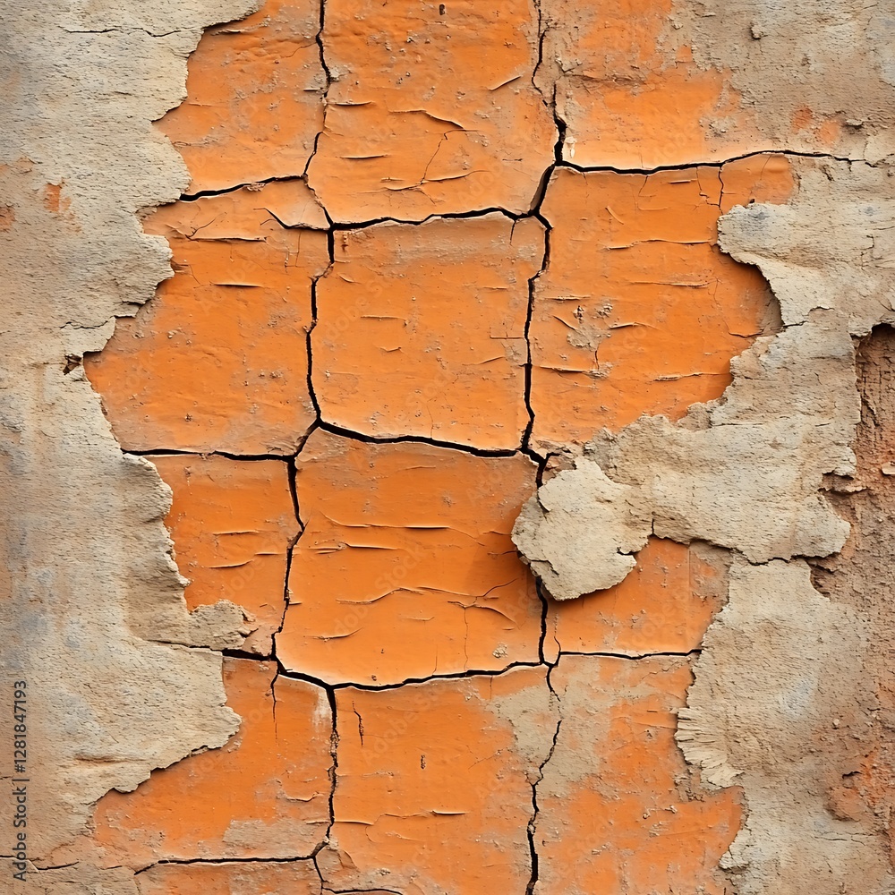 Fototapeta premium Cracked orange paint, texture, wall