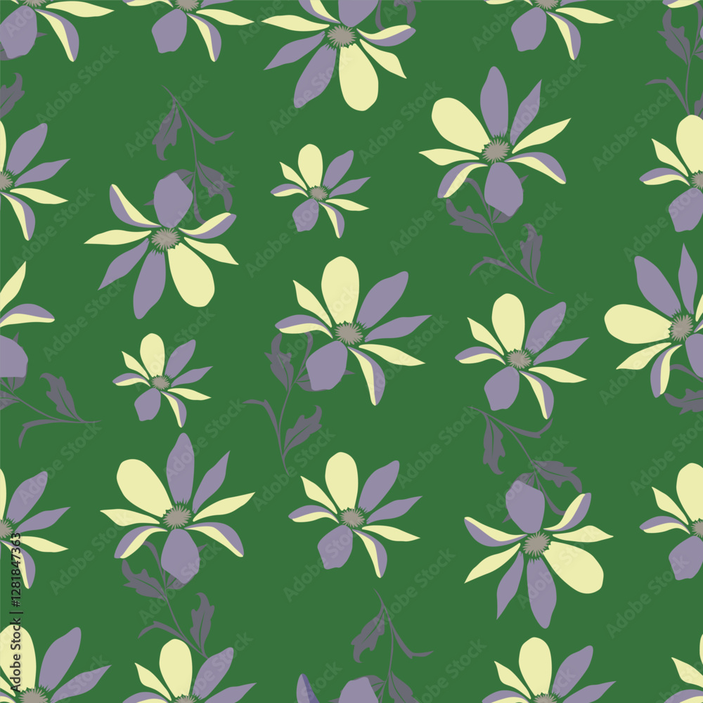 seamless pattern of flowers, branches and leaves seamless pattern of flowers, branches and leaves