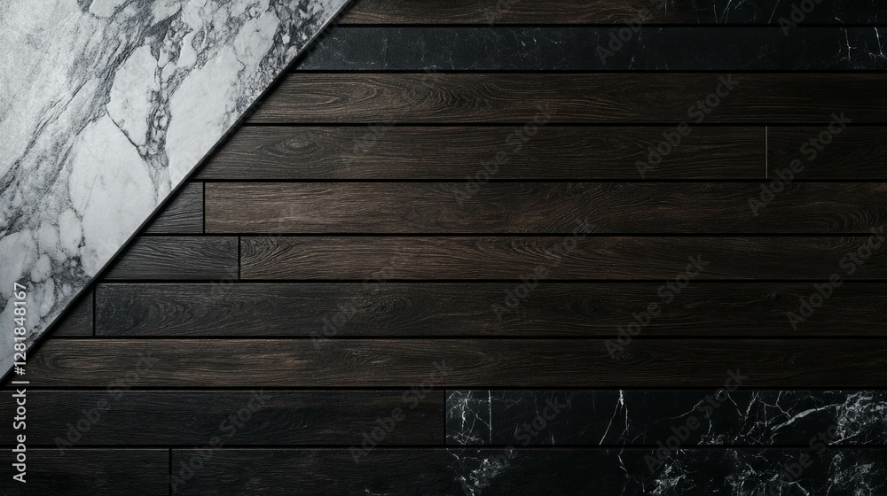 Obraz premium Elegant contrast of dark wood texture and light marble accents