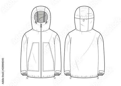 MENSWEAR ACTIVE FILLED JACKET WITH HOODY TECHNICAL DRAWING OUTWEAR (FRONT AND INSIDE)