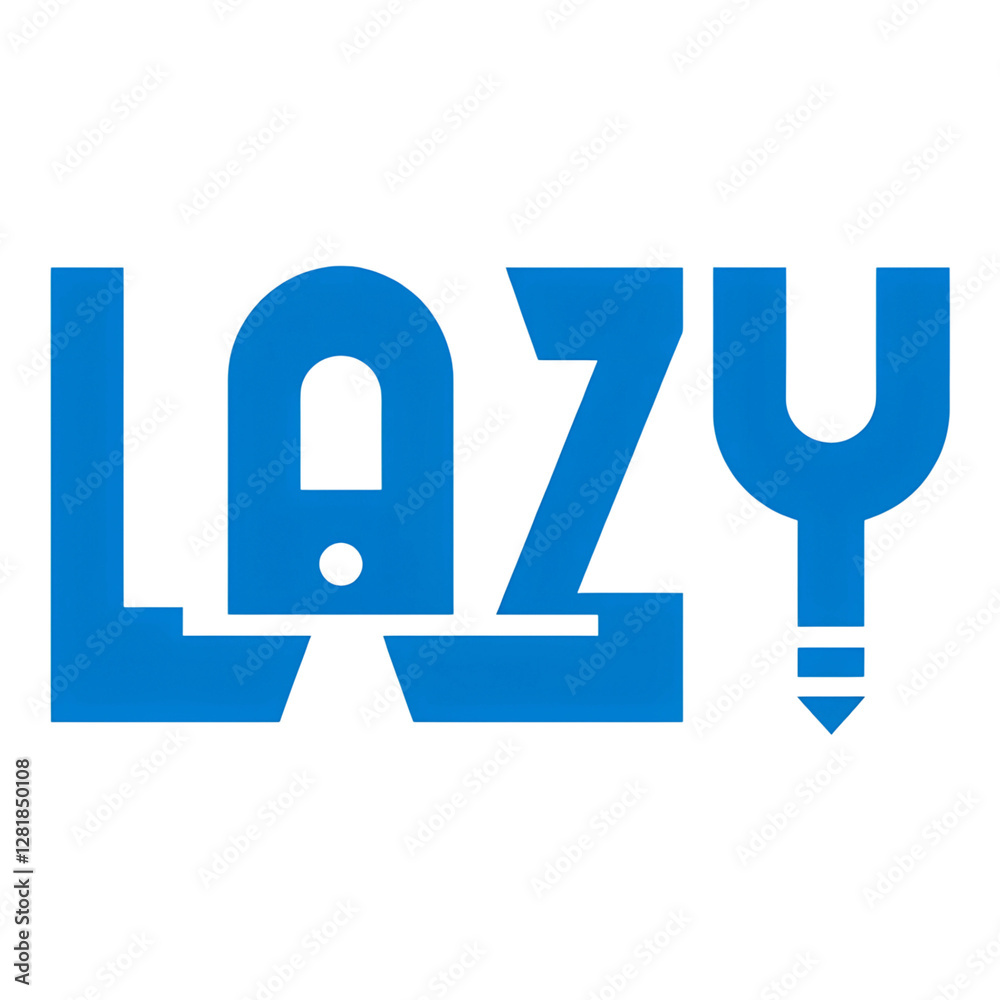 Blue LAZY Word Logo Vector Graphic Design Featuring House Icon as Letter A and Screw Shape as Letter Y Stock Photo Blue LAZY Word Logo Vector Graphic Design Featuring House Icon as Letter A and Screw Shape as Letter Y Stock Photo