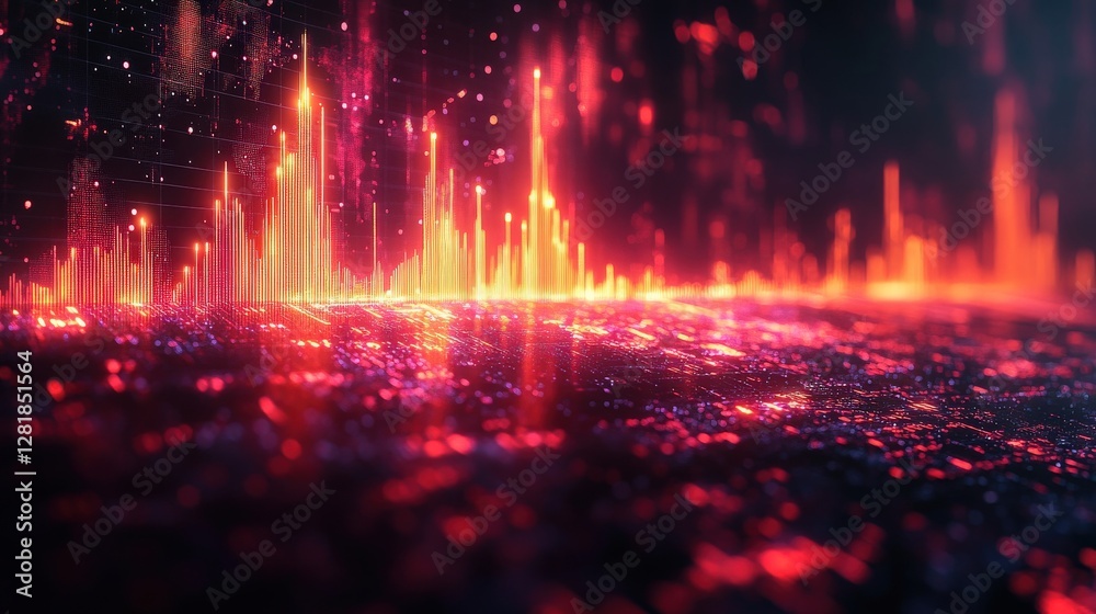 Fototapeta premium Vibrant digital landscape showcasing colorful data visualization with glowing peaks and valleys