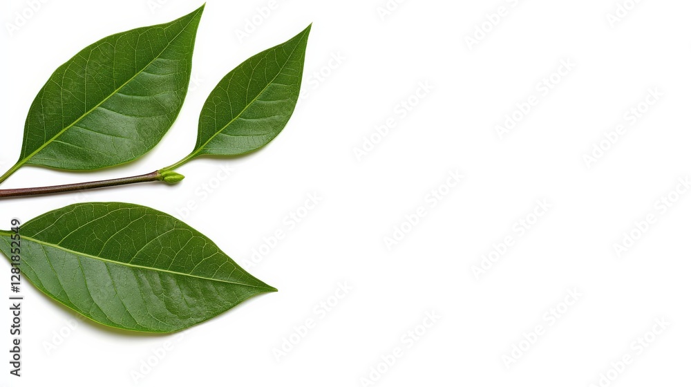 Green Leaves on a Branch Isolated on a White Background