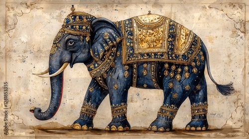 An ornate decorated elephant walking in regal and majestic style